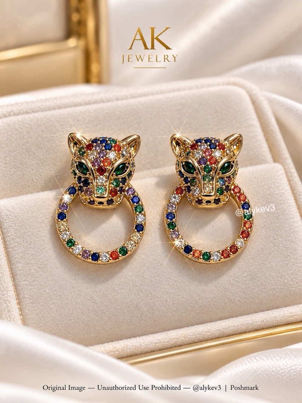 💎LUXURY Jeweled Panther Door Knocker Earrings Multicolor Stones| by AK Jewelry™